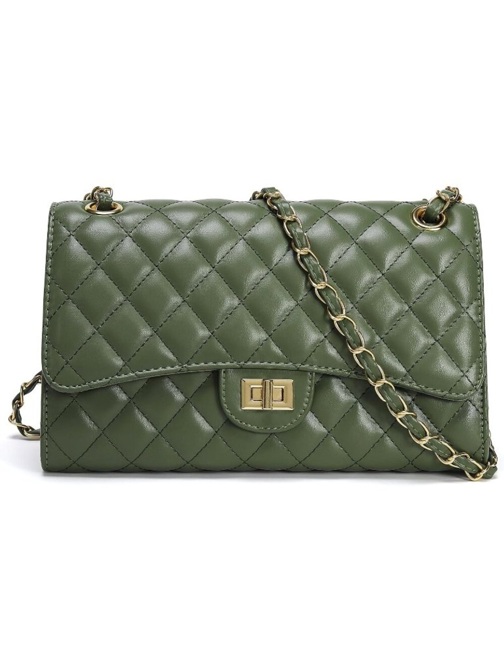 〽️Women's Green Trendy Chain Strap Crossbody Quilted PU Leather Shoulder Bags
